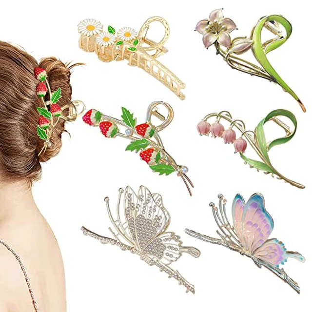 Alt view image 2 of 7 - 6 Pcs Hair Claw Clips for Women 4.3 Inch Large Strong Butterfly Flower Claw