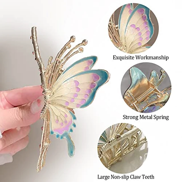 Alt view image 3 of 7 - 6 Pcs Hair Claw Clips for Women 4.3 Inch Large Strong Butterfly Flower Claw