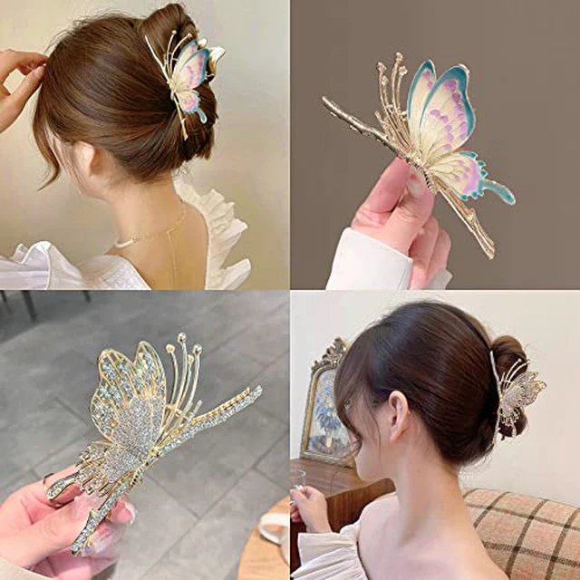 Alt view image 5 of 7 - 6 Pcs Hair Claw Clips for Women 4.3 Inch Large Strong Butterfly Flower Claw