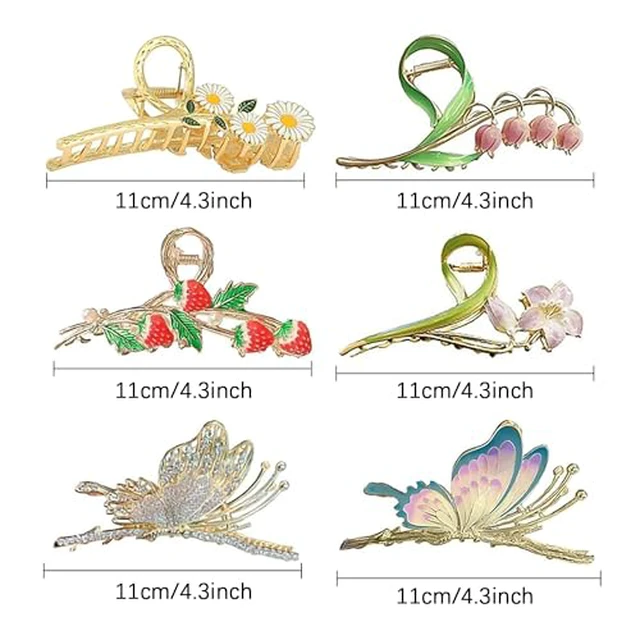 Alt view image 7 of 7 - 6 Pcs Hair Claw Clips for Women 4.3 Inch Large Strong Butterfly Flower Claw