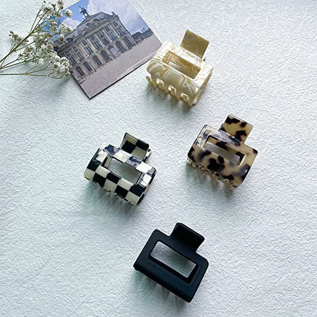 Alt view image 3 of 6 - Checkered Tortoise Hair Clips for Women - 4Pcs 2" Small Acetate Claw Barrettes for Thick & Thin Hair