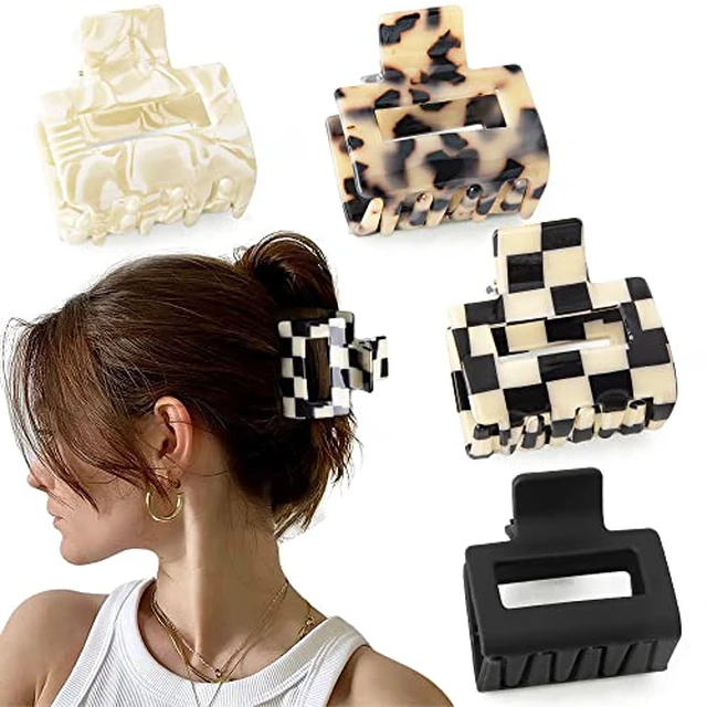 Alt view image 2 of 6 - Checkered Tortoise Hair Clips for Women - 4Pcs 2" Small Acetate Claw Barrettes for Thick & Thin Hair
