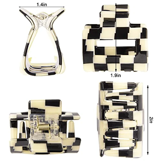 Alt view image 4 of 6 - Checkered Tortoise Hair Clips for Women - 4Pcs 2" Small Acetate Claw Barrettes for Thick & Thin Hair