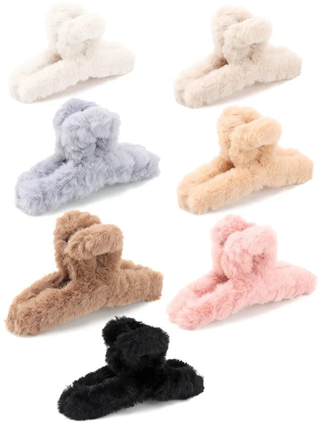 Main image of Hair Clip, 7 Pcs 4.5" Fuzzy Claw Clips for Thick Hair, Cute Fuzzy Clip for Women Girls, Soft Hair Clips