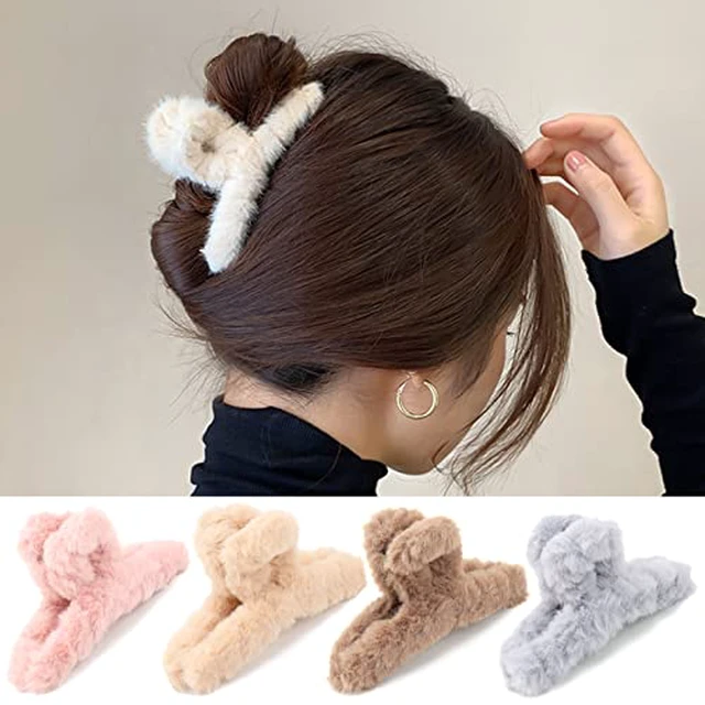 Alt view image 2 of 5 - Hair Clip, 7 Pcs 4.5" Fuzzy Claw Clips for Thick Hair, Cute Fuzzy Clip for Women Girls, Soft Hair Clips
