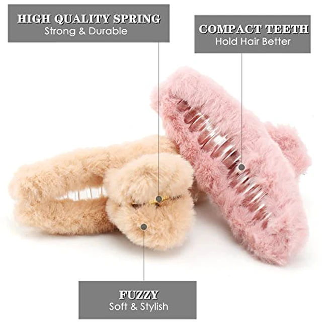 Alt view image 3 of 5 - Hair Clip, 7 Pcs 4.5" Fuzzy Claw Clips for Thick Hair, Cute Fuzzy Clip for Women Girls, Soft Hair Clips