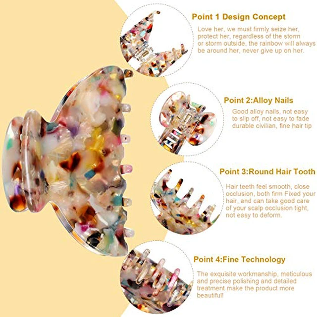 Alt view image 4 of 7 - 6 Pcs Medium Hair Claw Clip for Thin Hair Women, Colorful Patterns