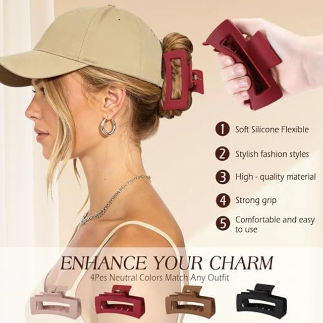 Alt view image 3 of 7 - 4 Pcs Flexible Hair Clip, 4.1Inch Flexible Claw Clip for Women Girls