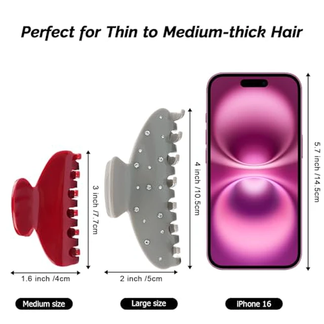 Alt view image 3 of 7 - Medium Cute Acetate Hair Claw Clip for Women Girls, 3 Inch Cherry Red Claw Clips for Thin & Medium Thick Hair, Durable French Banana Clip with Gift Box, Celluloid Accessories