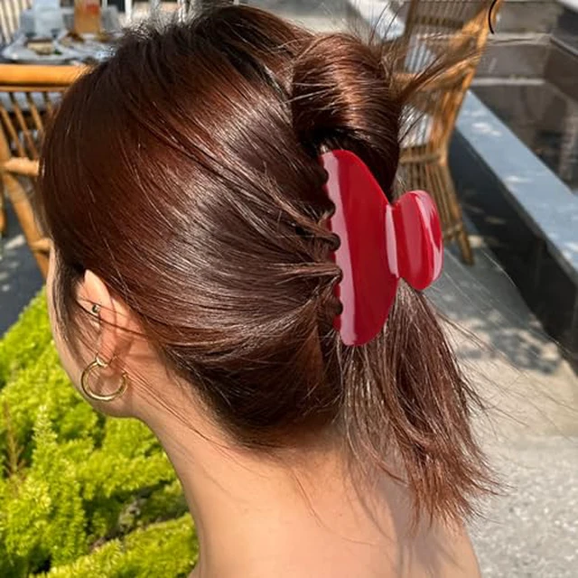 Alt view image 5 of 7 - Medium Cute Acetate Hair Claw Clip for Women Girls, 3 Inch Cherry Red Claw Clips for Thin & Medium Thick Hair, Durable French Banana Clip with Gift Box, Celluloid Accessories