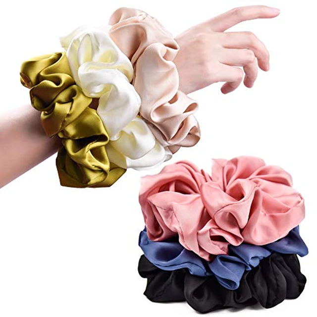 Alt view image 2 of 7 - Big Real Silk Scrunchies for Women 6.3Inches Large Scrunchie Satin Oversized Silk Thick Elastic Hair Ties Jumbo Hair Scrunchies 6 Pack (Black,White,Pink, Champagne,Navy,Yellow)