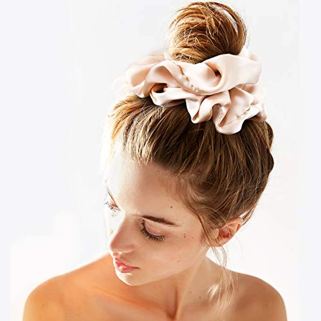Alt view image 3 of 7 - Big Real Silk Scrunchies for Women 6.3Inches Large Scrunchie Satin Oversized Silk Thick Elastic Hair Ties Jumbo Hair Scrunchies 6 Pack (Black,White,Pink, Champagne,Navy,Yellow)