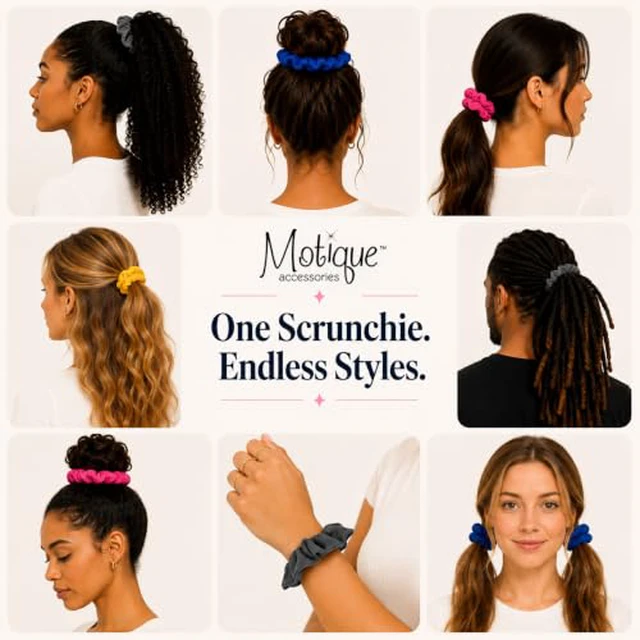 Alt view image 3 of 7 - Large Scrunchies for Women, Pack of 6, Black