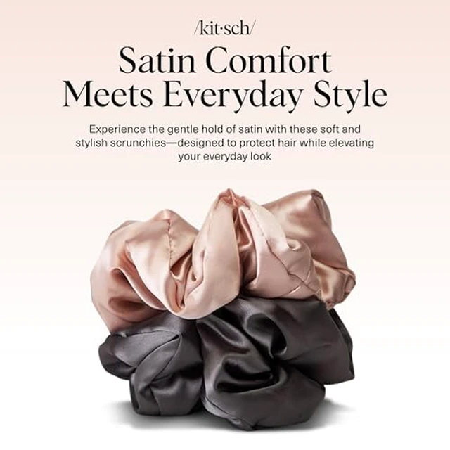 Alt view image 3 of 7 - Pillow Satin Scrunchies for Women -Blush/Charcoal, 2pcs
