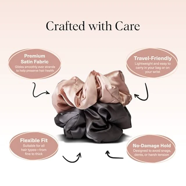 Alt view image 6 of 7 - Pillow Satin Scrunchies for Women -Blush/Charcoal, 2pcs