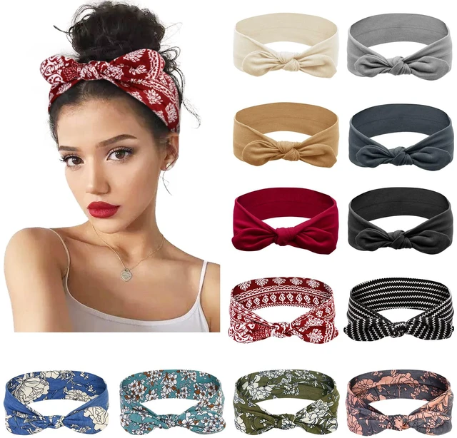 Main image of 12 Pack Bow Headbands for Women Elastic Hair Band Headwraps Knotted Headband Rabbit Ears Turban Fashion Sport Cute Hair Accessories