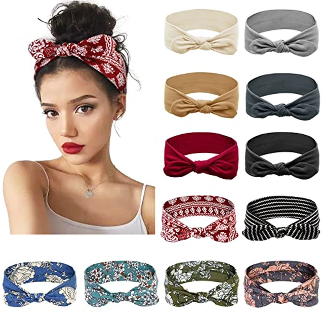 Alt view image 2 of 5 - 12 Pack Bow Headbands for Women Elastic Hair Band Headwraps Knotted Headband Rabbit Ears Turban Fashion Sport Cute Hair Accessories