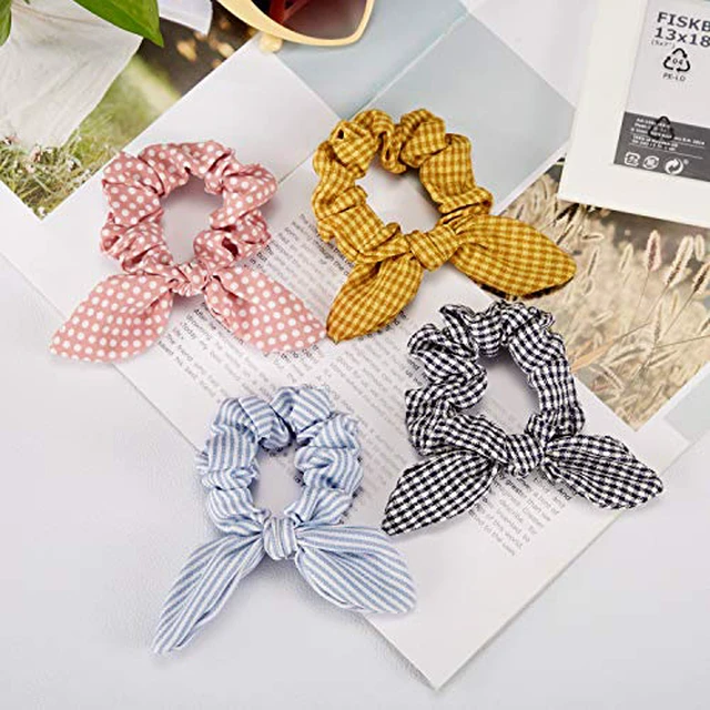 Alt view image 7 of 7 - 12 Pcs Bow Scrunchies Bunny Ear Elastic Hair Ties Women,Wave Point