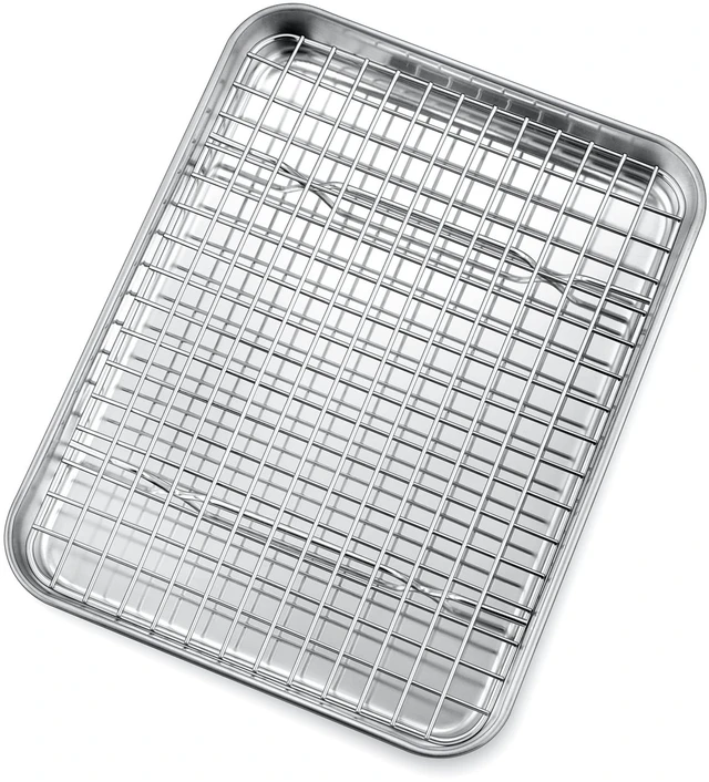 Main image of P&P CHEF 10.4 Inch Toaster Oven Pan Tray with Wire Rack, 2 PCS