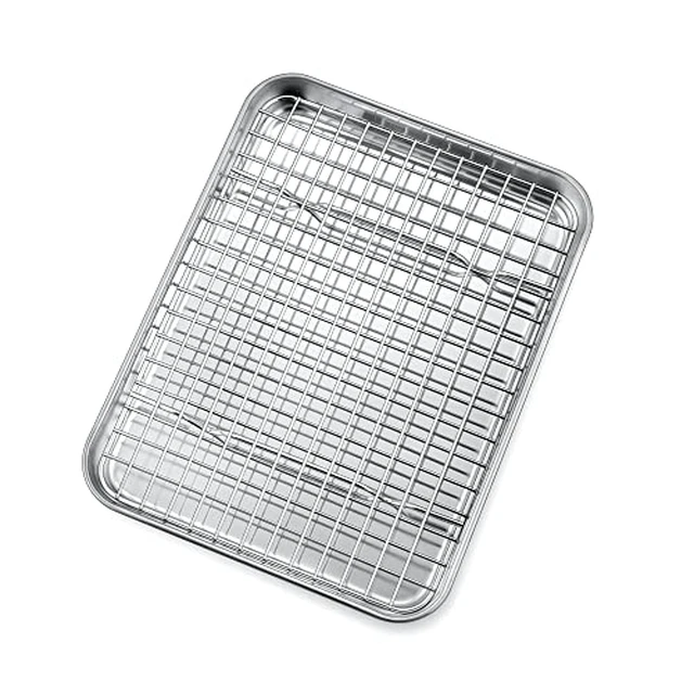 Alt view image 2 of 4 - P&P CHEF 10.4 Inch Toaster Oven Pan Tray with Wire Rack, 2 PCS