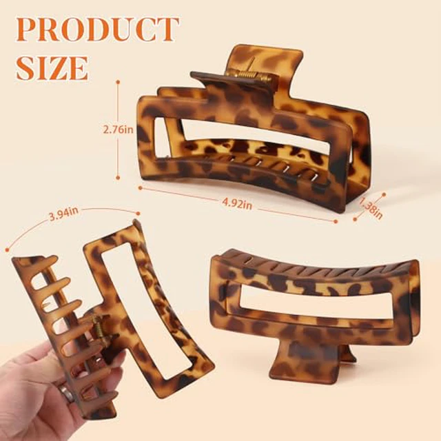 Alt view image 2 of 7 - 4 Pack 5 Inch Extra Large Claw Clips for Thick Hair, Jumbo Tortoise Shell Claw Clip for Hat, Big Square Hair Clips for Thick/Long/Curly Hair, Non-slip Baseball Jaw Accessories