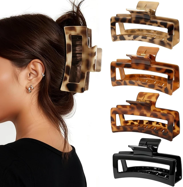 Main image of 4 Pack 5 Inch Extra Large Claw Clips for Thick Hair, Jumbo Tortoise Shell Claw Clip for Hat, Big Square Hair Clips for Thick/Long/Curly Hair, Non-slip Baseball Jaw Accessories