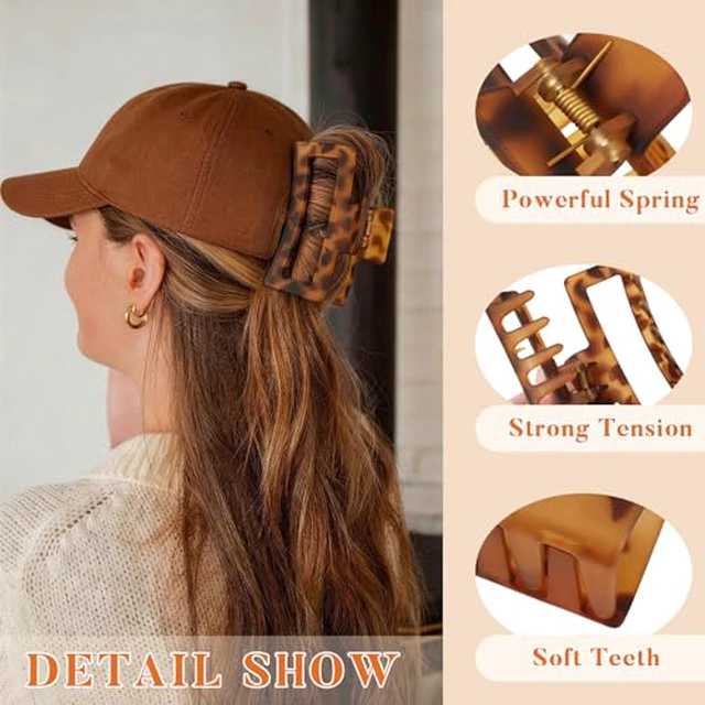 Alt view image 3 of 7 - 4 Pack 5 Inch Extra Large Claw Clips for Thick Hair, Jumbo Tortoise Shell Claw Clip for Hat, Big Square Hair Clips for Thick/Long/Curly Hair, Non-slip Baseball Jaw Accessories