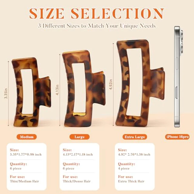 Alt view image 4 of 7 - 4 Pack 5 Inch Extra Large Claw Clips for Thick Hair, Jumbo Tortoise Shell Claw Clip for Hat, Big Square Hair Clips for Thick/Long/Curly Hair, Non-slip Baseball Jaw Accessories