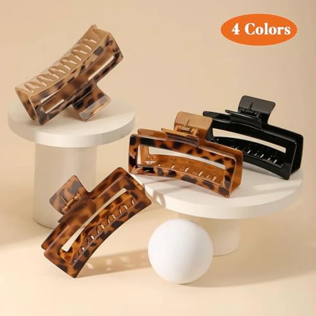 Alt view image 5 of 7 - 4 Pack 5 Inch Extra Large Claw Clips for Thick Hair, Jumbo Tortoise Shell Claw Clip for Hat, Big Square Hair Clips for Thick/Long/Curly Hair, Non-slip Baseball Jaw Accessories