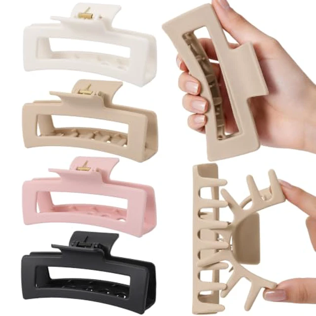 Alt view image 6 of 7 - 4 Pack 5 Inch Extra Large Claw Clips for Thick Hair, Jumbo Tortoise Shell Claw Clip for Hat, Big Square Hair Clips for Thick/Long/Curly Hair, Non-slip Baseball Jaw Accessories