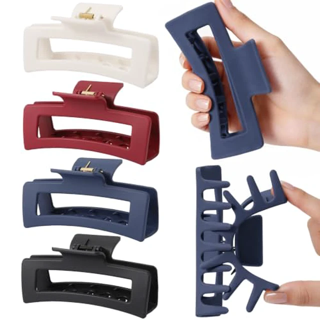Alt view image 7 of 7 - 4 Pack 5 Inch Extra Large Claw Clips for Thick Hair, Jumbo Tortoise Shell Claw Clip for Hat, Big Square Hair Clips for Thick/Long/Curly Hair, Non-slip Baseball Jaw Accessories