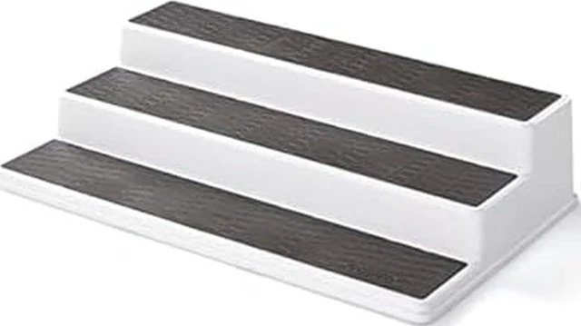 Main image of 3-Tier Spice Rack Organizer for Cabinet - 15 Inch Non-Skid Pantry Organizer and Storage Shelf for Spices, Canned Goods, Seasonings - White and Gray Kitchen Cabinet Organizer