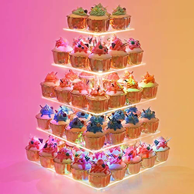 Alt view image 4 of 5 - 3 Tier Cupcake Stand with Yellow LED String Light for 24 Cupcakes
