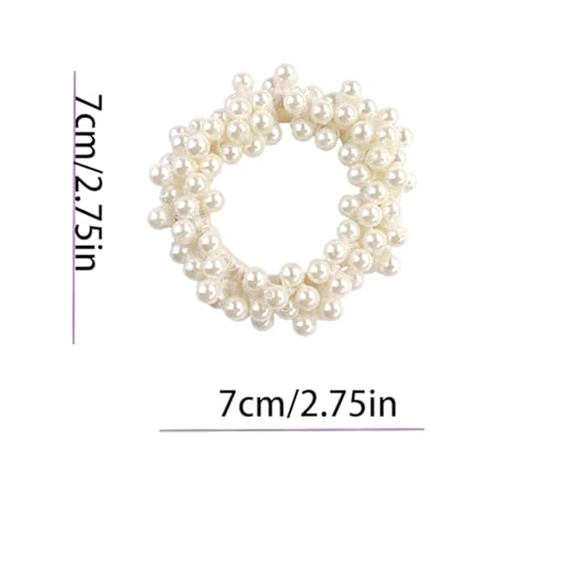 Alt view image 4 of 7 - Pearl Hair Scrunchies, Elastic Hair Ties, Beaded Ponytail Holders for Women, Cream White, 2 Pack