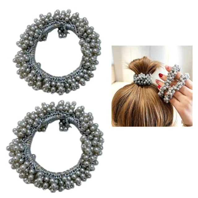 Alt view image 7 of 7 - Pearl Hair Scrunchies, Elastic Hair Ties, Beaded Ponytail Holders for Women, Cream White, 2 Pack
