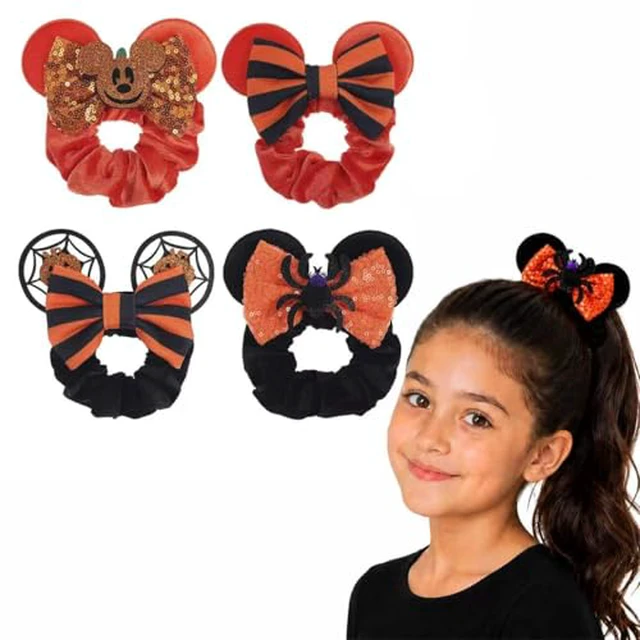 Alt view image 2 of 7 - Halloween Velvet Mouse Ear Hair Scrunchies Pumpkin Spider Bow Ponytail Holders Festival Costume Hair Accessories for Women Girls (halloween set)
