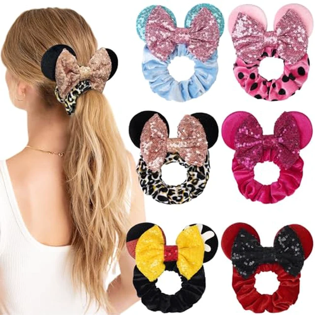 Alt view image 2 of 7 - 6 Pack Mouse Ears Scrunchies Sequin Mouse Bows Ponytail Holders for Girls