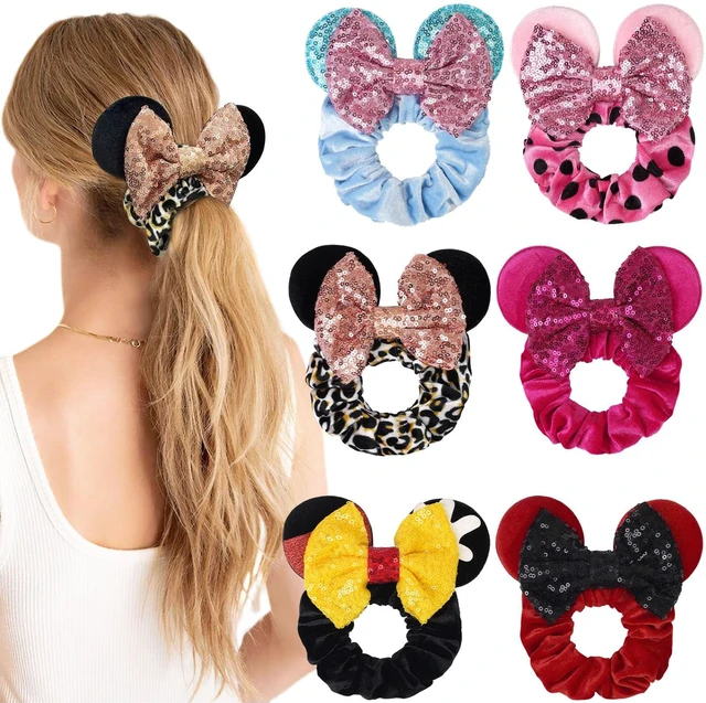 Main image of 6 Pack Mouse Ears Scrunchies Sequin Mouse Bows Ponytail Holders for Girls