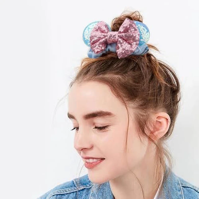 Alt view image 3 of 7 - 6 Pack Mouse Ears Scrunchies Sequin Mouse Bows Ponytail Holders for Girls