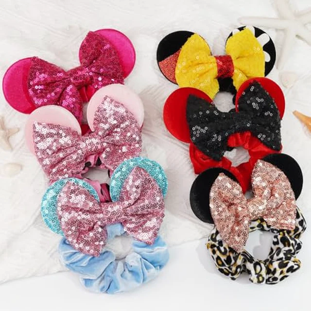 Alt view image 4 of 7 - 6 Pack Mouse Ears Scrunchies Sequin Mouse Bows Ponytail Holders for Girls
