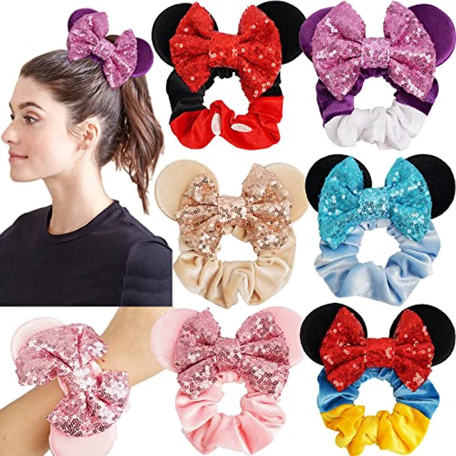 Alt view image 6 of 7 - 6 Pack Mouse Ears Scrunchies Sequin Mouse Bows Ponytail Holders for Girls