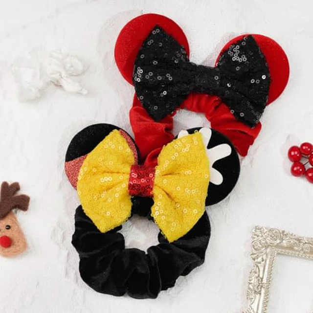 Alt view image 5 of 7 - 6 Pack Mouse Ears Scrunchies Sequin Mouse Bows Ponytail Holders for Girls