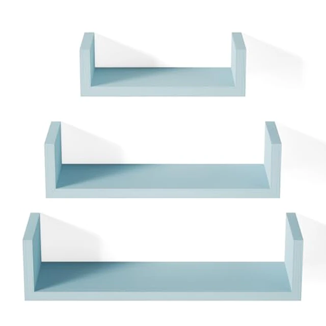 Alt view image 3 of 5 - Black Floating Shelves, Set of 3 Solid Wood Wall Mounted Shelves