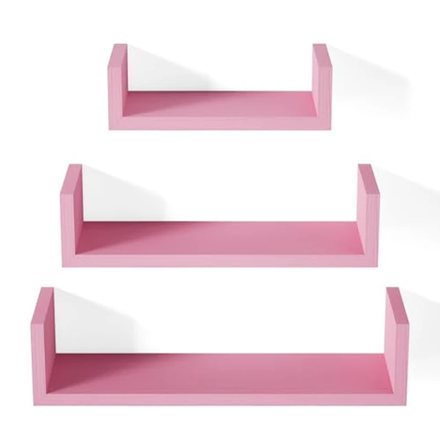 Alt view image 5 of 5 - Black Floating Shelves, Set of 3 Solid Wood Wall Mounted Shelves