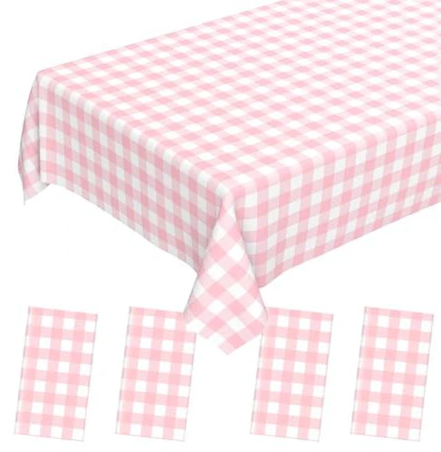 Alt view image 3 of 5 - 2 Pcs Pink Gingham Tablecloth, Disposable Plastic Pink Checkered Table Cloth, Pink & White Plaid Table Cover for Outdoor Picnic, Wedding, Baby & Bridal Shower, Birthday Party (54 x 108 Inch)