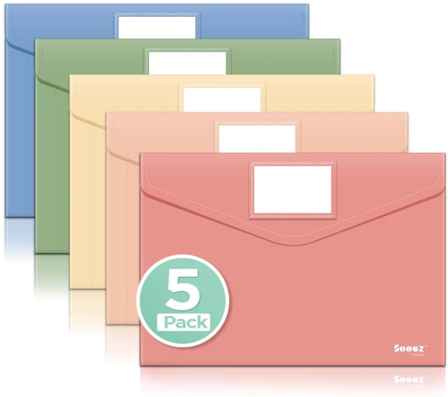Main image of 5 Pack Plastic Envelopes, Plastic File Folder, Folders for Documents