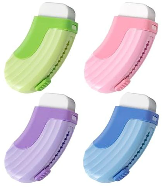 Alt view image 4 of 5 - 4+1 Pack Rubber Erasers Sliding Retractable Eraser - Pink