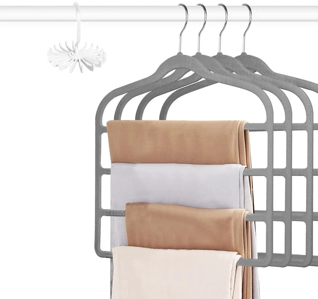 Main image of Gray Velvet Pants Hangers Space Saving, 4pc Non-Silp Pant Hanger, Jeans Slack Trousers Hangers, Multi Layer Clothes Hanger Closet Organizer Perfect for Pants,Trouser,Jeans