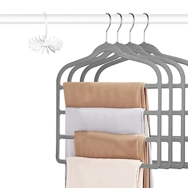 Alt view image 2 of 3 - Gray Velvet Pants Hangers Space Saving, 4pc Non-Silp Pant Hanger, Jeans Slack Trousers Hangers, Multi Layer Clothes Hanger Closet Organizer Perfect for Pants,Trouser,Jeans