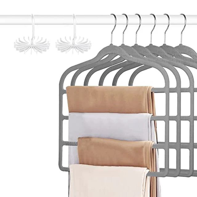 Alt view image 3 of 3 - Gray Velvet Pants Hangers Space Saving, 4pc Non-Silp Pant Hanger, Jeans Slack Trousers Hangers, Multi Layer Clothes Hanger Closet Organizer Perfect for Pants,Trouser,Jeans
